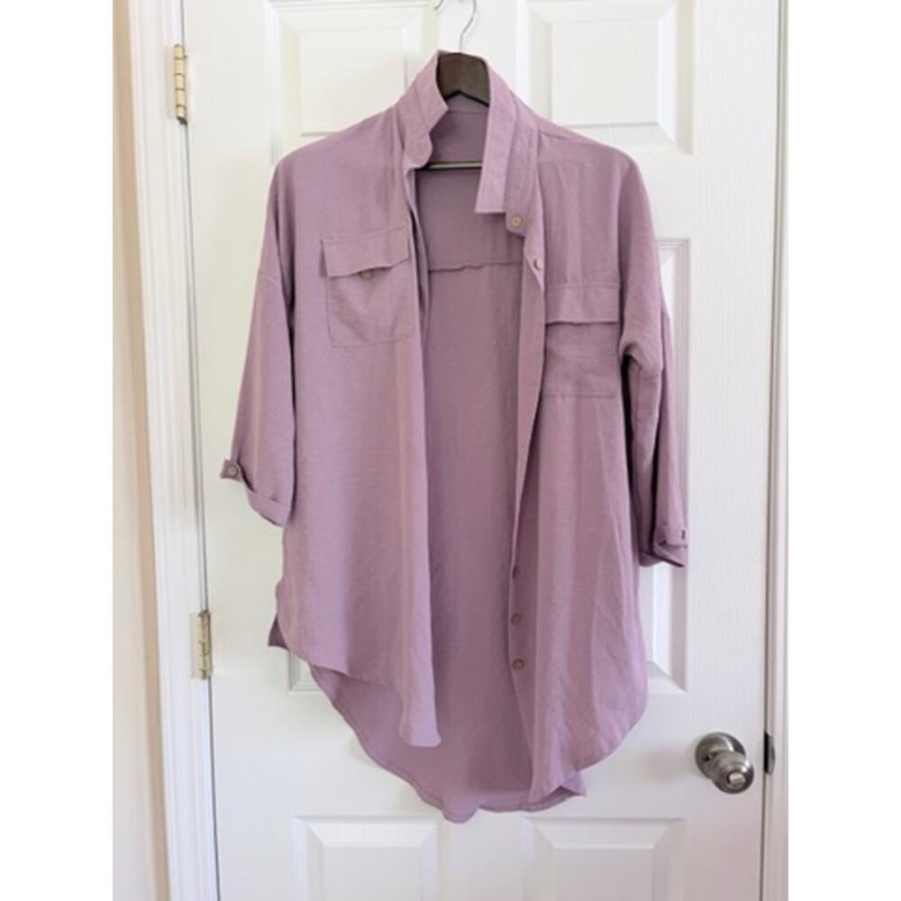 Lavender Gauze Swim Cover Up Button Down Beach Shirt OS